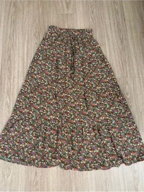 Floral Tiered Maxi Skirt - Olive Green Floral